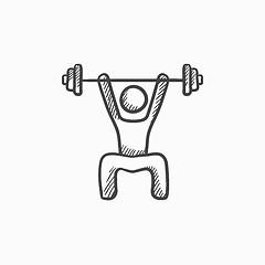 Image showing Man exercising with barbell sketch icon.