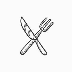 Image showing Knife and fork sketch icon.