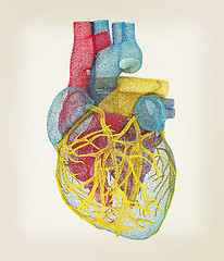 Image showing Human heart. 3D illustration. Vintage style.