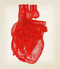 Image showing Human heart. 3D illustration. Vintage style.