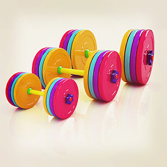 Image showing Fitness dumbbells. 3D illustration. Vintage style.