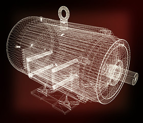 Image showing 3d-model of an electric motor. 3D illustration. Vintage style.