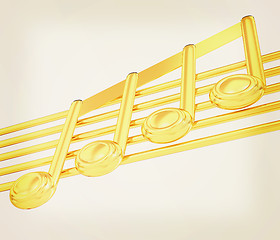 Image showing 3D music note on staves. 3D illustration. Vintage style.