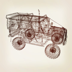 Image showing 3d model cars . 3D illustration. Vintage style.