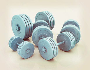 Image showing Fitness dumbbells. 3D illustration. Vintage style.