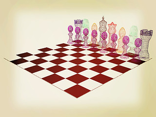 Image showing Chessboard with chess pieces. 3D illustration. Vintage style.