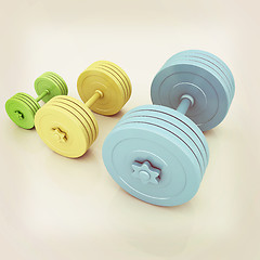 Image showing Fitness dumbbells. 3D illustration. Vintage style.