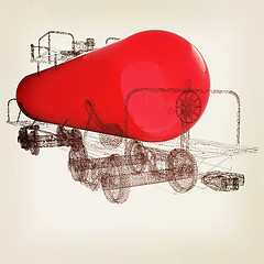 Image showing 3D model cistern car. 3D illustration. Vintage style.