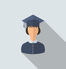 Image showing Flat icon of female graduate in graduation hat, simple style wit