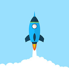 Image showing Flat icon of rocket with long shadow style, startup concept