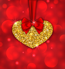 Image showing Shimmering Golden Heart with Red Ribbon