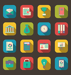 Image showing Flat colorful icons of web business and financial objects, long 
