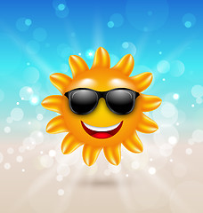 Image showing Abstract Hello Summer Background with Cheerful Summer Sun in Sunglasses