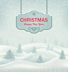 Image showing Christmas Greeting Retro Banner with Winter Landscape