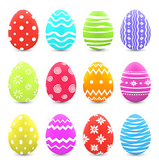 Image showing Easter set colorful ornate eggs with shadows isolated on white b