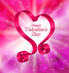 Image showing Looping Pink Ribbon in Form Heart for Happy Valentines Day