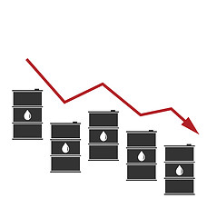 Image showing Concept of Oil Prices Fall, Black Barrels and Graph Down