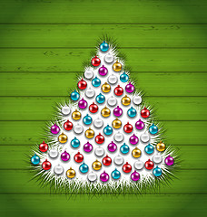 Image showing Abstract Christmas Tree Decorated Colorful Balls