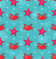 Image showing Seamless Background with Starfish and Crabs