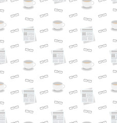 Image showing Seamless Pattern with Newspapers, Coffee and Eyeglasses, Flat Business Icons, Repeating Wallpaper