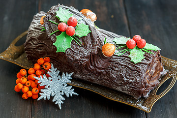 Image showing Homemade Christmas chocolate ,,,, log.
