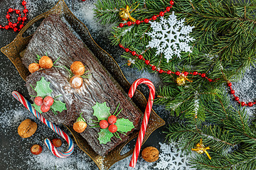 Image showing Traditional Christmas Cake log.