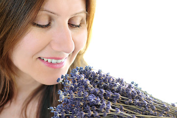 Image showing Woman smelling lavender