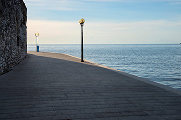 Image showing Waterfront area in sunset