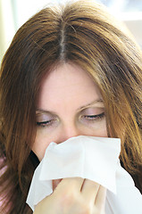 Image showing Woman with flu or allergy