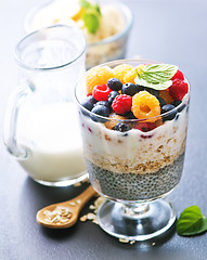 Image showing milk with chia seeds and berries