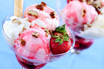 Image showing Strawberry ice cream sundae