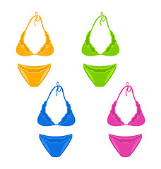 Image showing Set colorful female swimsuit or underwear isolated on white back