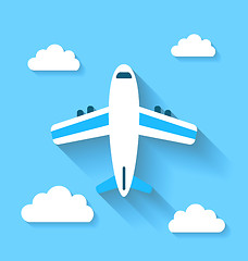 Image showing Simple icons of plane and clouds with long shadows, modern flat 