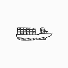 Image showing Cargo container ship sketch icon.