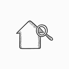 Image showing House and magnifying glass sketch icon.