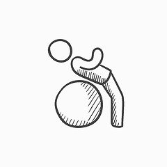 Image showing Man doing exercises lying on gym ball sketch icon.