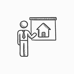 Image showing Real estate agent showing house sketch icon.