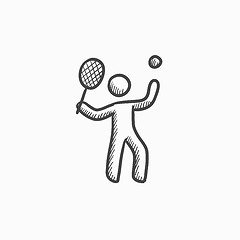 Image showing Man playing big tennis sketch icon.