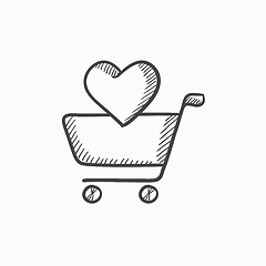 Image showing Shopping cart with heart sketch icon.