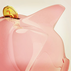 Image showing gold coin with with the piggy banks (close-ap). 3D illustration.