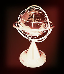 Image showing Terrestrial globe model . 3D illustration. Vintage style.