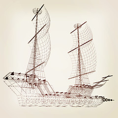 Image showing 3d model ship. 3D illustration. Vintage style.
