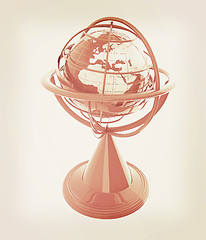 Image showing Terrestrial globe model . 3D illustration. Vintage style.