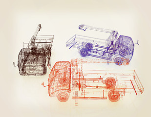 Image showing 3d model truck. 3D illustration. Vintage style.