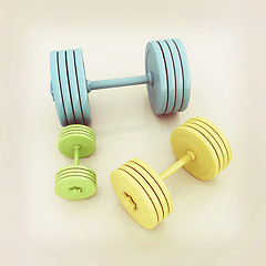 Image showing Fitness dumbbells. 3D illustration. Vintage style.