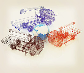 Image showing 3d model truck and Earth. Global concept. 3D illustration. Vinta