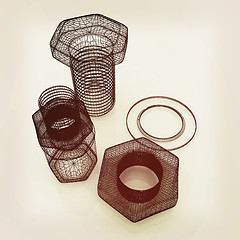 Image showing bolts with a nuts and washers. 3D illustration. Vintage style.
