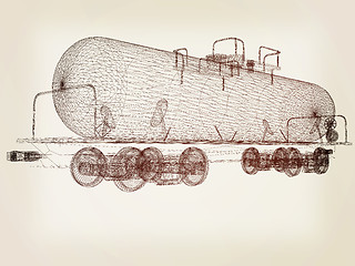 Image showing 3D model cistern car. 3D illustration. Vintage style.