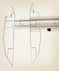 Image showing Vernier caliper. 3D illustration. Vintage style.