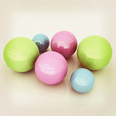 Image showing Fitness balls. 3D illustration. Vintage style.